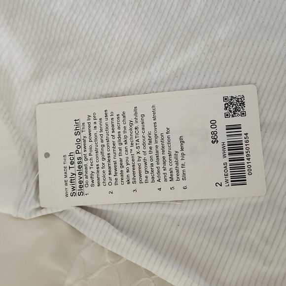 NWT Lululemon Swiftly Tech Sleeveless Polo Shirt White Size 2 TENNIS GOLF - Picture 2 of 6